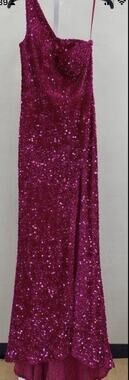Clarisse Sequin Long Low Back Faux Velvet Formal Prom Dress Medium 6 34x59 Slit